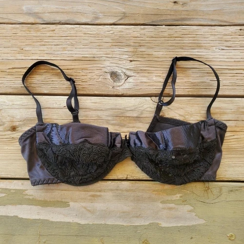 36C Vintage Valmont 1401 Satin Embroidered Black Underwire Demi Cup Bra