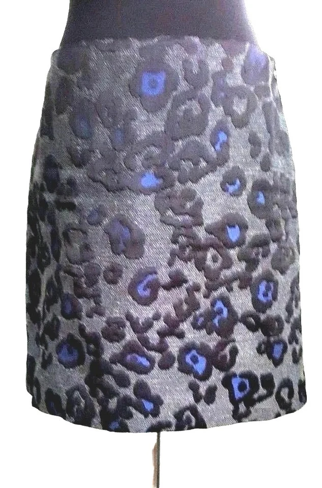Ann Taylor Skirt Sz 4 Black & Blue Silk Wool Dress Casual Pencil Brocade S