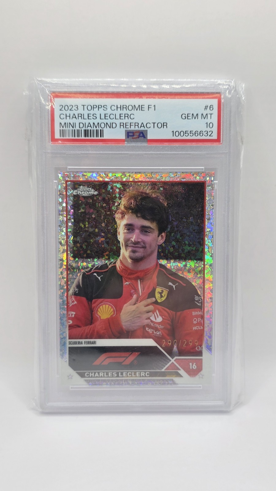 2023 Topps Chrome F1 Charles LeClerc Mini Diamond Refractor PSA 10 Gem Mt #6 view 4
