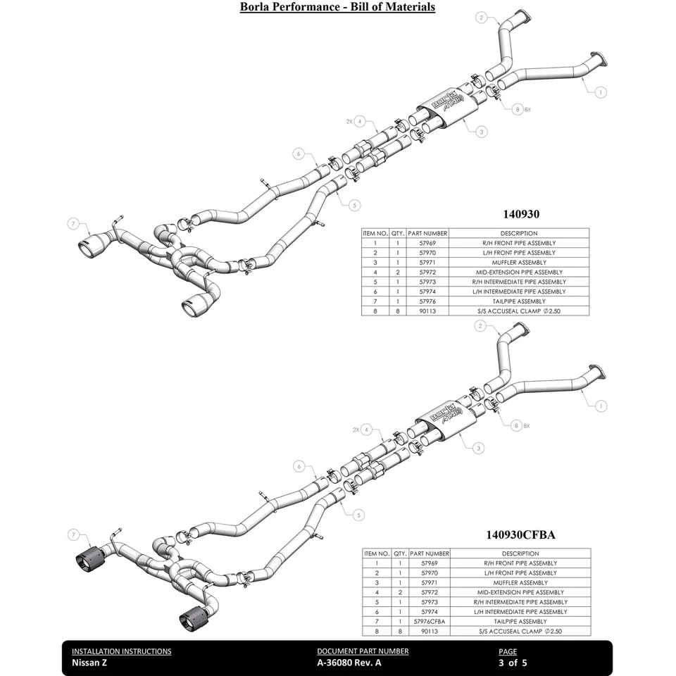 Borla 140929 S 型不锈钢猫背排气系统适用于 23-24 日产 Z 3.0L V6 — 第 4/4 张图片