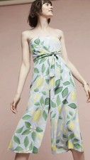 MAEVE Anthropologie Midi Lemon Grove Mono Sin Tirantes Mameluco Pierna Ancha Talla 8