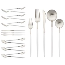 Flatware Set 18/10 Stainless Steel Matte White Handle Silver - Kitchen Utensi...