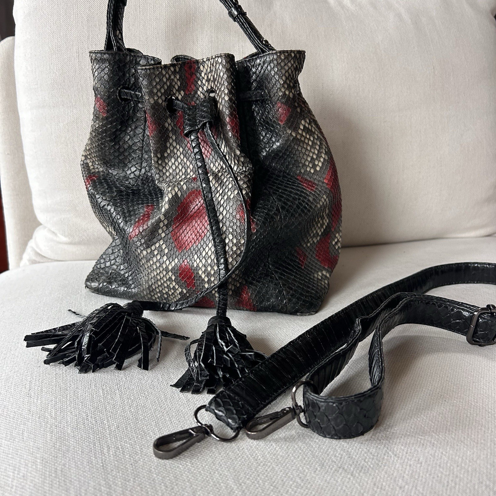 Womens Genuine Everglades Python Bucket Crossbody… - image 2