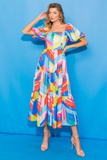 Bright Geometric Midi Dress in Multicolor