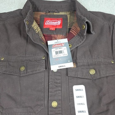 Coleman Jacket Shirt Mens S Coffee Brown Plaid Fleece Lined Long Sleeve NWT