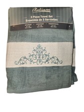 Marina - 100 Cotton Embroidered Bathroom Towel Set, 3 Piece, Blue See 2nd Pic 