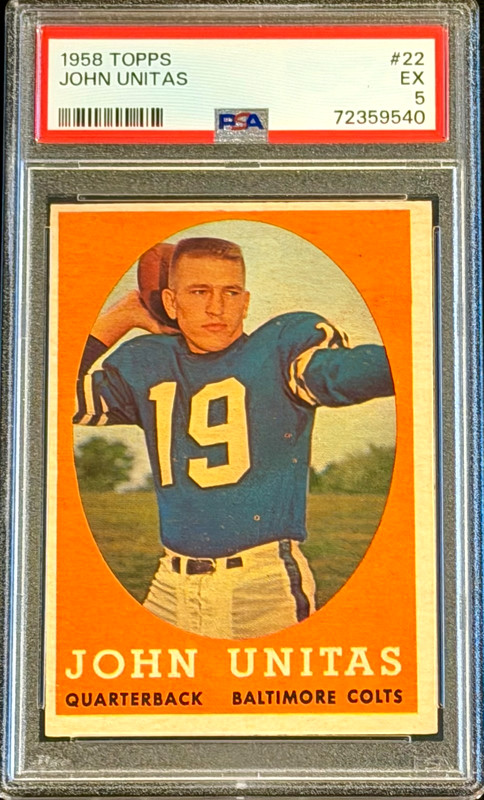 1958 Topps #22 John Unitas Johnny Centered HOF QB *Sharp Color/Corners* PSA 5 EX