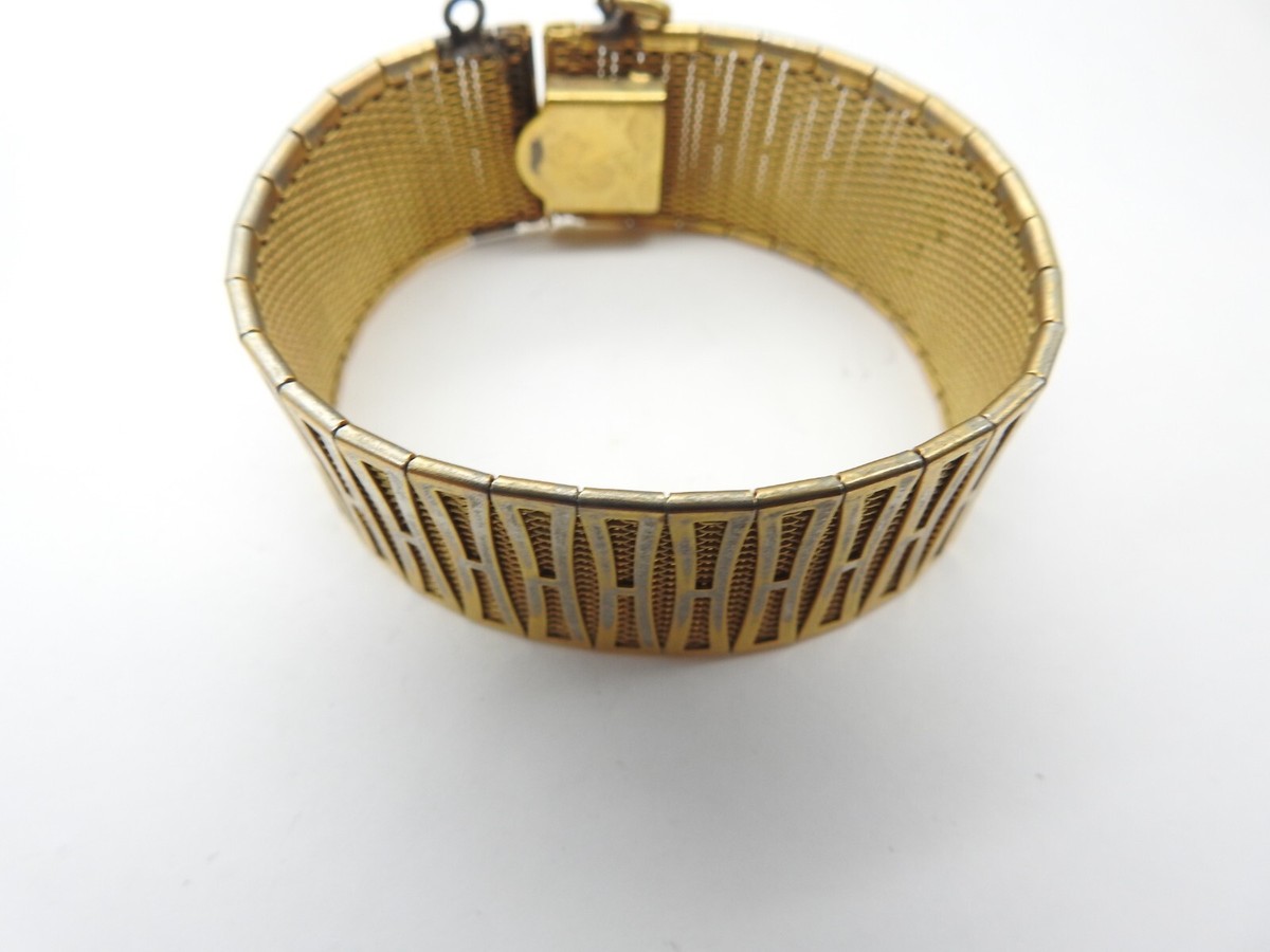 Signed JB Bender Gold Tone Mesh Band Pat. 2952058 Bracelet
