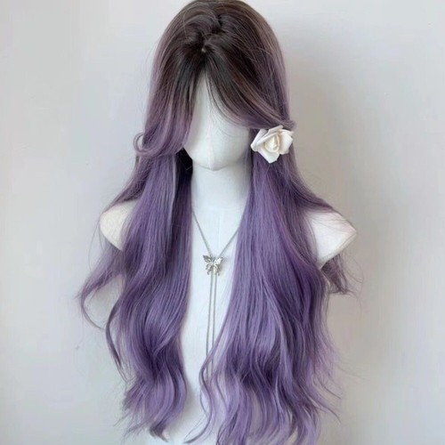Synthetic Gray Purple With Bangs Gradient Long Curly Hair Ladies Wig - Picture 7 of 17