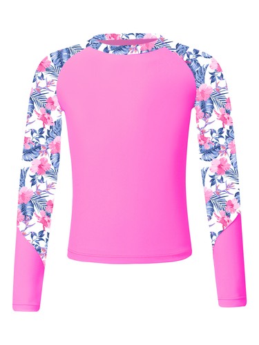 Kids Girls Long Sleeve Swim Top Quick Drying UPF 50+ Rash Guard Top Bathing Top - Picture 57 of 70