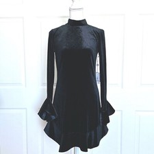 NWT Laundry by Sherri Segal Velvet Black Dress Long sleeve Flare Cuffs Ruffle