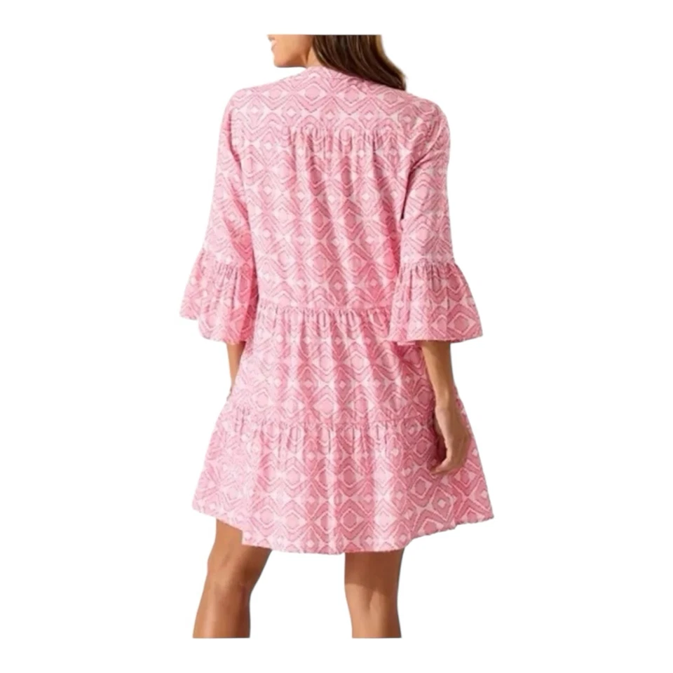 Vestido Tommy Bahama Diamante Clip Jacquard Manga Campana 3/4 Coral Borla X-Pequeño Foto 3 de 4