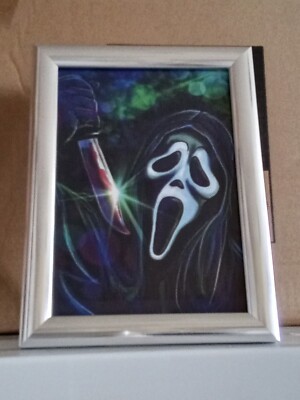 Gerahmtes Bild Kunstdruck Scream Ghost Face Horror Wohndeko Neve Campbell Cox