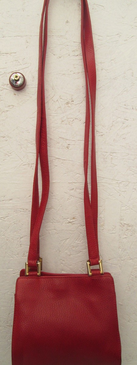 Sac Bandoulière Vintage DESMO Italie - Cuir Véritable - Rouge - Très Bon état