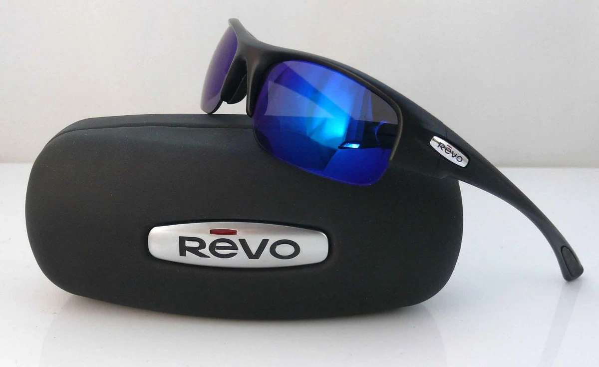 REVO VINTAGE POLARIZED SUNGLASSES HITCH MATTE BLACK FRAME COBALT