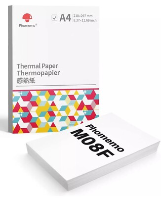 100 Blatt Phomemo Thermodruckerpapier 210 x 297 mm A4 Druck M08F HPRT MT800