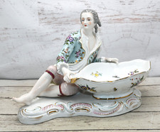 Antique MEISSEN Like German Porcelain Sweetmeat Candy Dish Bowl Figurine Man