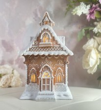 Christmas LED 13  Gingerbread Victorian House W/Beautiful Lace Swirls Frosted NEW