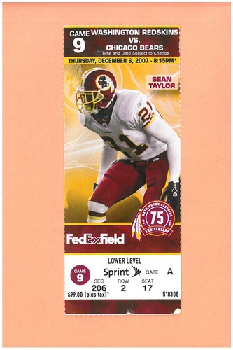 Chicago Bears at Washington Redskins 12-6-2007 Ticket Sean Taylor Foto Miami FL