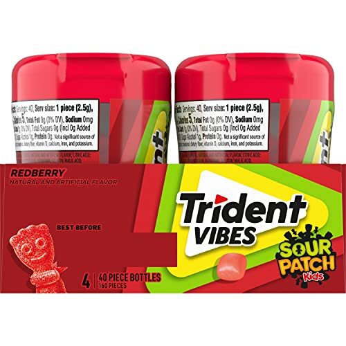 Trident Vibes SOUR PATCH KIDS Redberry Sugar Free Gum Pack of 4 Bottles 160 P... - Picture 12 of 17