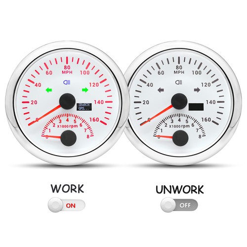 2 Gauge Set 85mm White GPS Speedometer 160MPH W/Tacho/Fuel/Temp/Oil/Volt Gauge - Picture 3 of 19