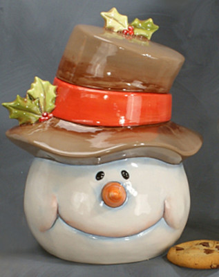 Ceramic Bisque~~ Ready to Paint ~~Snowman Cookie Jar 11'' tall GLAZED INSIDE
