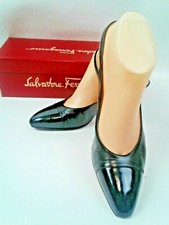 Salvatore Ferragamo Frilly Black Slingbacks w/2.75" Square Heels Size 8.5AAA