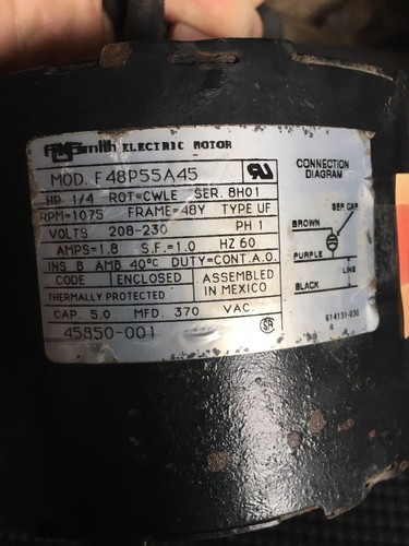 A.O. Smith 45850-001 Condenser Fan Motor F48P55A45 - Picture 2 of 6
