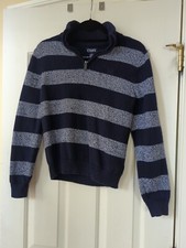 Chaps Boys L Blue Striped Sweater Long Sleeve 1/4 Zip
