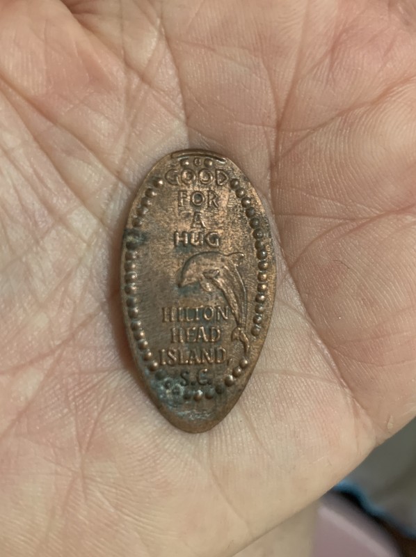 Souvenir Penny Elongated, Flattened, Vintage, Collectable Hilton Head Dolphin
