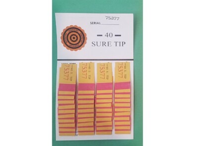 ''ONE'' #40 Sure Tip Board (1-40)  Pull Tabs/Jar Tickets Free Shipping