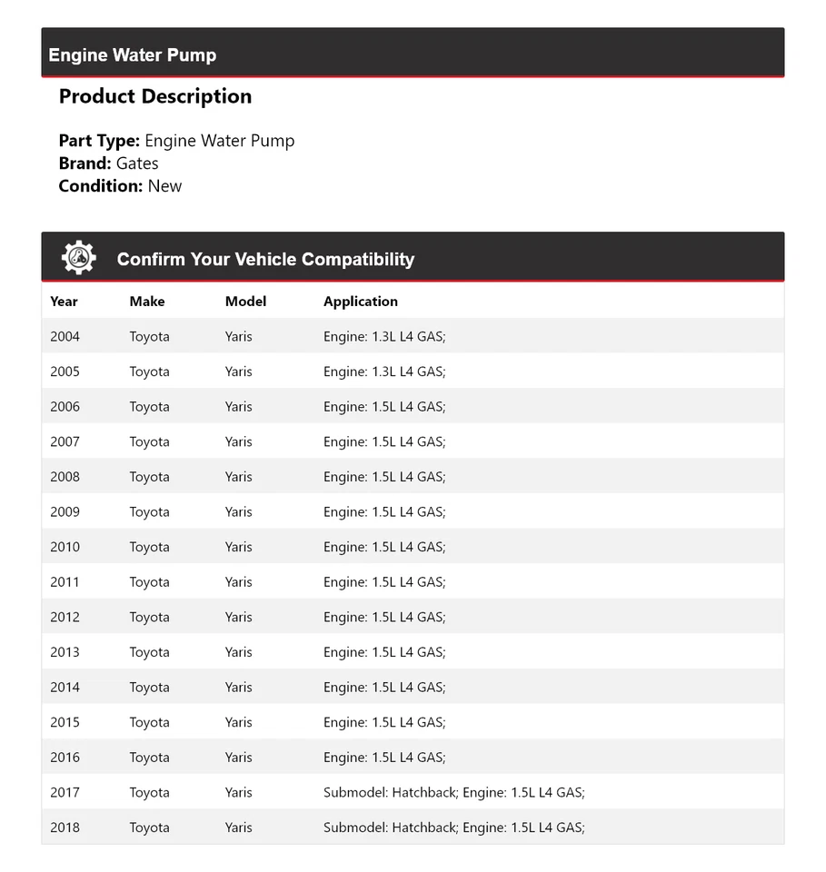 Ворота водяного насоса для двигателя Toyota Yaris 2004-2018 годов выпуска 2005 2006 2007 2008 2009 2010 годов выпуска - Изображение 2 из 4