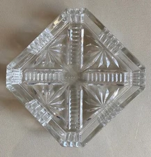 Vintage Clear Cut Glass Square Ashtray or Trinket Dish England 4x4