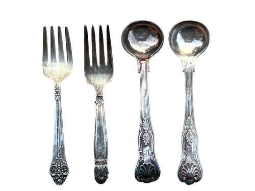 4 Pieces Silver Plated Forks and Spoons for Children 4.25-4.5 inches long - Picture 2 of 14