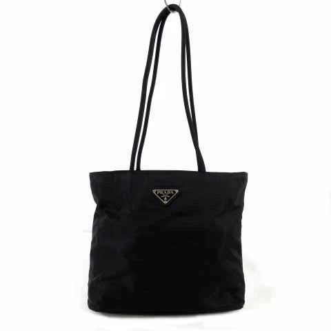 Prada Milano shoulder bag tote logo plate nylon black made in