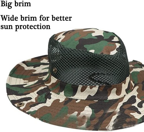 Unisex Bucket Boonie Hat Sun Visor Brim Cool Mesh Camo Fishing Hiking Cap Hats - Picture 5 of 15