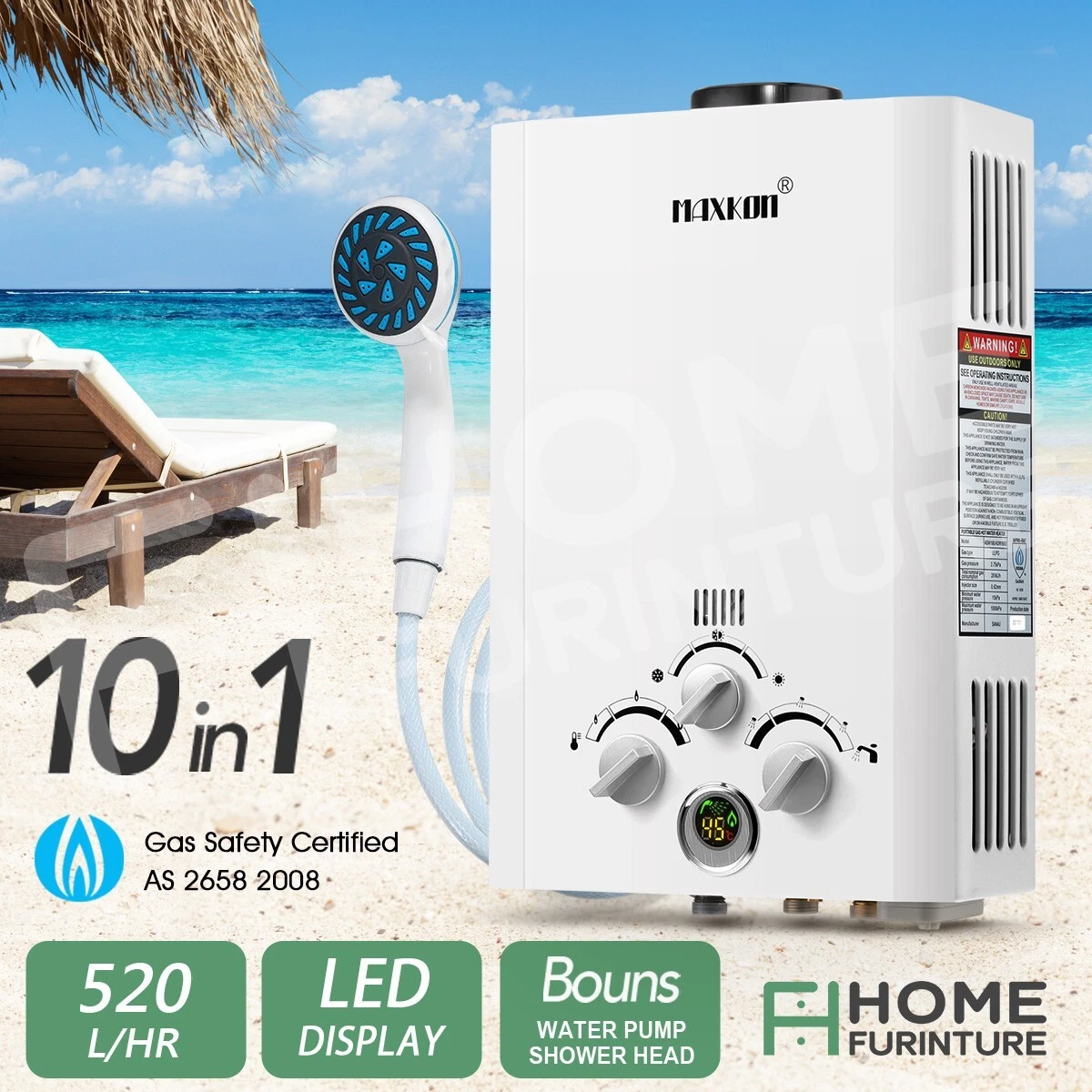 MAXKON 10 in 1 LPG Gas Hot Water Heater Outdoor Camping Portable Instant  Shower | eBay