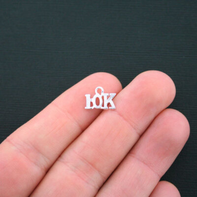 8 10K Charms Antique Silver Tone Marathon Running Charms- SC3666