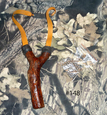 Hand carved/signed wooden (Bur Oak)  slingshot, with 3M glasses and ammo pack!