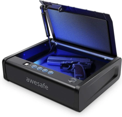 awesafe Biometric Lock Gun Safe - Black blue light inside 