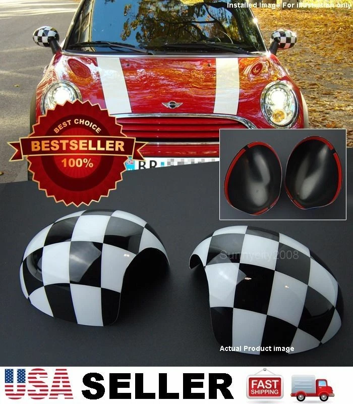 Mini cooper checkered mirror caps deals