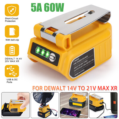Dual USB Battery Charger Adapter Power Source Converter for Dewalt 14-21V Max US