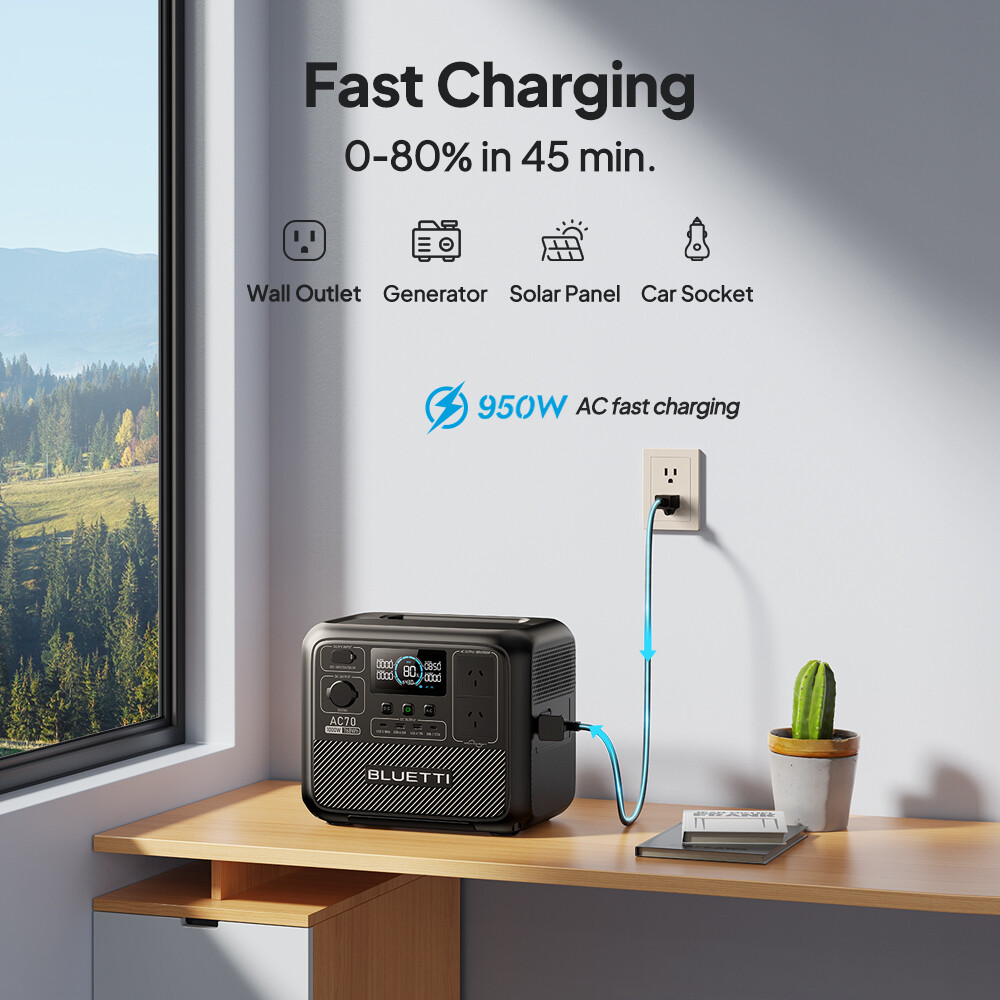 BLUETTI AC70 1000W 768Wh Portable Power Station LiFePO₄ for Camping