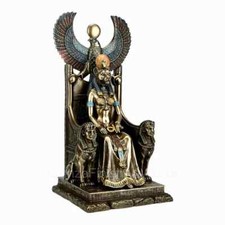 Sekhmet Sitting on Throne Ancient Egyptian Goddess of Healing Cold Cast Bronze