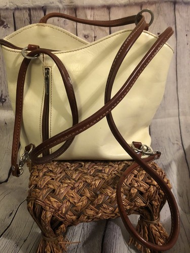 Leather Off White Purse Bag Made In Italy Florence Soft Leather Conceal Pockets - Picture 3 of 5
