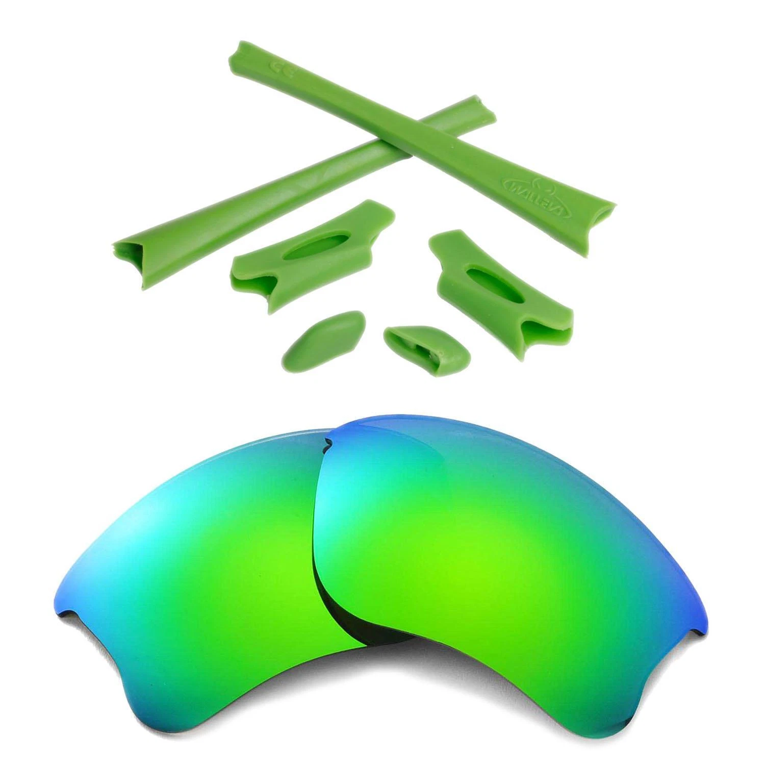 Walleva Emerald Polarized Lenses And Green Rubber Kit For Oakley Flak Jacket XLJ