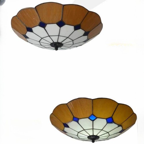 Tiffany Flush Mount Ceiling Light Stained Glass Lamp Fixture Vintage Pendant - Picture 2 of 2