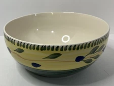 Large Multi-colored Bowl - Decorated with Leaves around outside - yellow & green