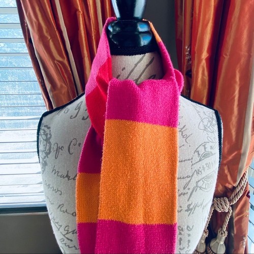 Justice Girls Cozy Tight Knit Red Orange Pink Stripe Scarf One Size - Picture 3 of 14