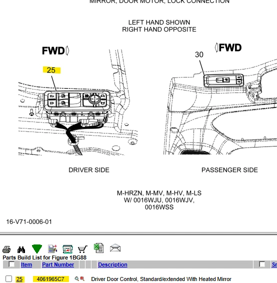 4061965C7 OEM International® Driver Door Control, STD W/ Extended Heated Mirror - Image 2 of 4